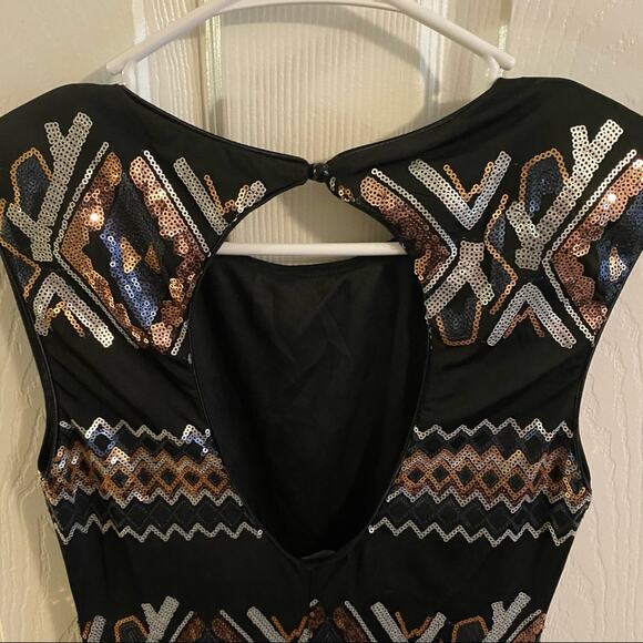 As U Wish Metallic Sequin Open Back Dress Women's Size Medium Black Sleeveless - Picture 6 of 8
